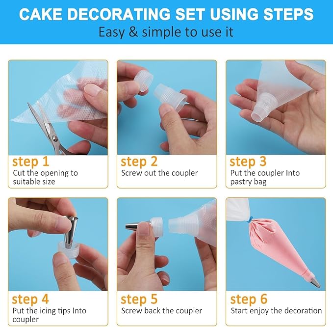firstake Piping Bags and Tips Set, 100pcs 12 Inch Icing Bags with 14 Tips | Leak-Proof, Food Grade, Disposable, Easy Cleanup for Icing, Frosting, Royal Icing, Cake Decorating, Cookies & Candy Pastry