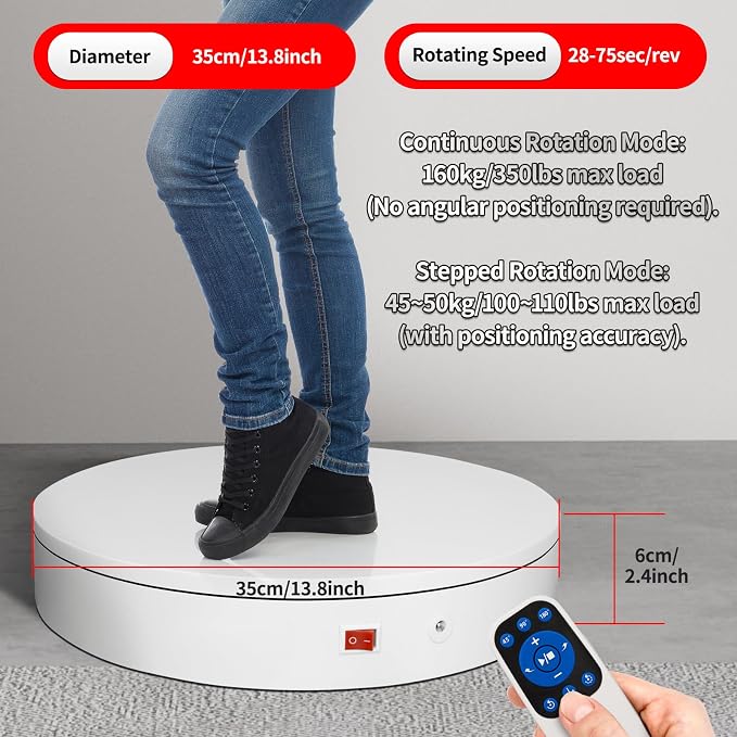 13.8Inch/35cm Remote 360 Rotating Platform,400lbs Capacity Electric Motorized Turntables, Motorized Rotating Display Stand Photography Turntable motorized lazy susan Heavy Duty Turntable for Photography,3D Scanner