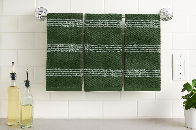 Dark Forest Green Kitchen Hand Dish Towels: Oversized 18" x 28",100% Cotton Soft Absorbent Dish Cloths for Cleaning Drying Set of 3 Multipurpose for Everyday Use