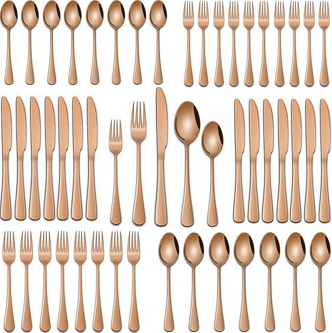Rose Gold 30-Piece Flatware Sets Service For 6,Pink Silverware Set Includes Knife Spoon And Forks Eating Utensils Sets For Kitchen,Metal Cutlery Set Tableware Sets