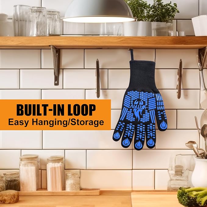 BBQ Gloves, 1472°F Heat Resistant with Silicone Grip Oven Mitts | Non-Slip Grip, for BBQ, Grilling, Oven, Smoker, Cooking and Baking