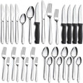 Pleafind 24-Piece Silverware Set - Stainless Steel Cutlery Set with Steak Knives, Forks, Spoons and Knives, Flatware Set for Home or Restaurant Use, Mirror Polished & Dishwasher Safe