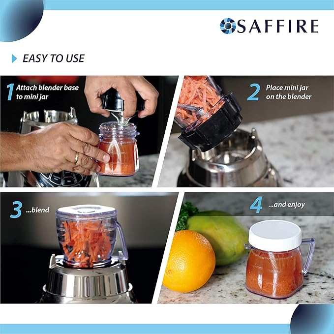 Replacement Mini 1-cup Plastic Jar by Saffire, fits most Oster Blenders (2 Pieces)