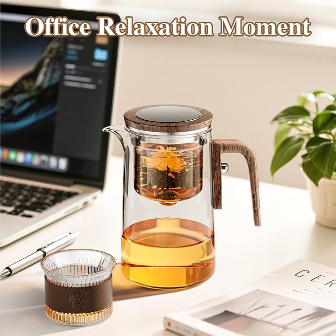 Enchanti Tea Pot, One Touch Glass Teapot with Infuser, Tea Maker for Loose Leaf Tea, Tea Gifts Set -27oz/800ml