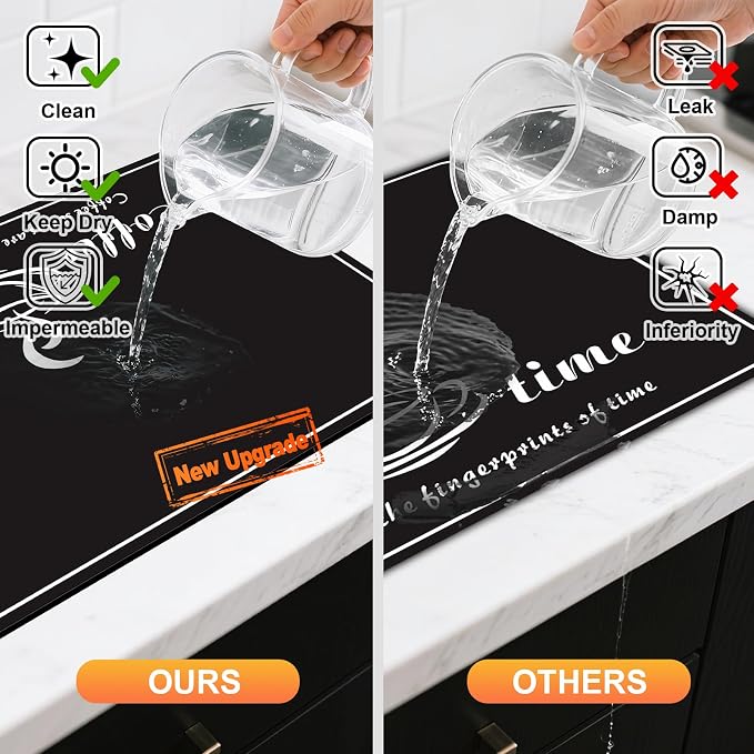 Dish Drying Mats for Kitchen Counter, Waterproof Coffee Mat for Countertop, Under Sink Mats, Coffee Bar Mat Accessories
