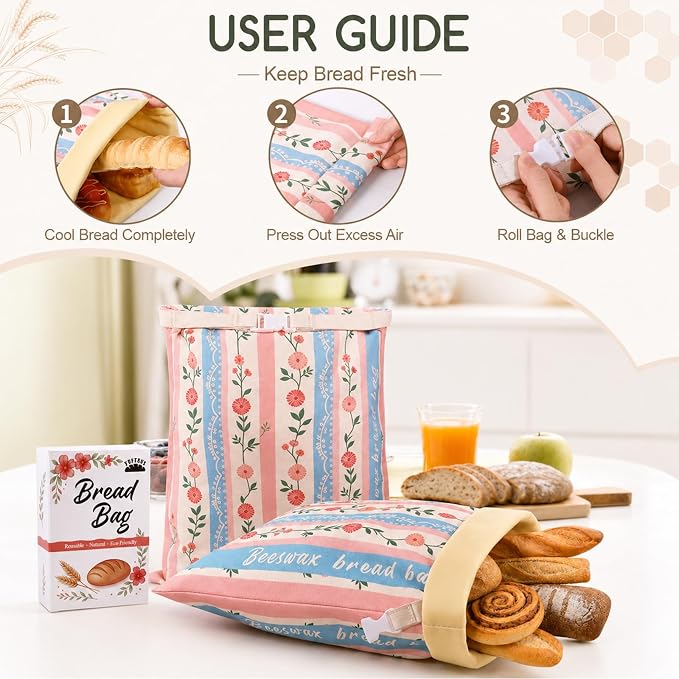 2 Pack Beeswax Bread Bags for Homemade Bread, Sourdough Storage XL 17"x13" | Reusable Bees Wax Bread Bag & Keeper, Natural Canvas with Premium Box for Home Baking, Freezer Storage & Outdoor Use