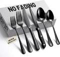 48 PCS NO-FADING Black Silverware Set with Steak Knives, Flatware for 8 | Titanium Black Finish, Rust Resistant, Food-Grade Stainless Steel Cutlery Utensils Set, Mirror Polished & Dishwasher Safe