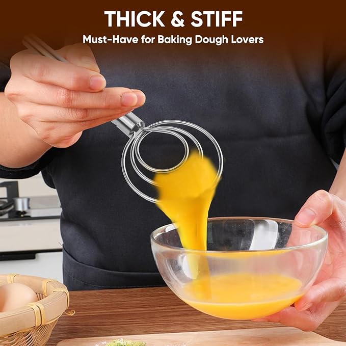 Maxjoy Danish Dough Whisk Stainless Steel for Sourdough Bread | Dutch Dough Hook, Replaces Dough Mixer Spoon & Stick, Food Grade & Rust Resistant, Easy Clean & Dishwasher Safe, Baking Tool