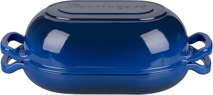 VORRINGARD Enameled Cast Iron Sourdough Bread Oven, Dutch Oven, Loaf Cast Iron Bread Pan for Homemade Bread Baking, Meatloaf Pan with Lid, 7QT, Blue