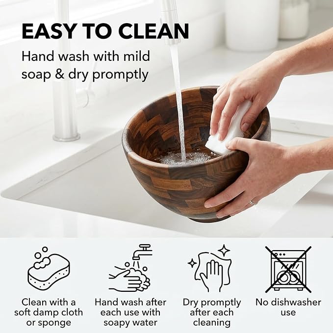Walnut Wooden Mixing Bowl Compatible with 4.5 & 5 QT Tilt-Head Stand Mixers, 5 Quart Natural Wood Dough Bowl for Baking, Kitchen Prep & Serving