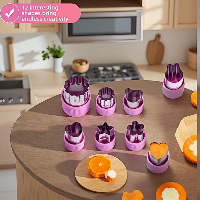 12-Piece Cookie Cutters Set-Stainless Steel&BPA-Free Shapes for Baking (Bear,Rabbit,Star,Flower) DIY Cookies,Mini Pies,Fondant,Veggies|Dishwasher Safe,Gift for & teenager Parents (12, Purple)