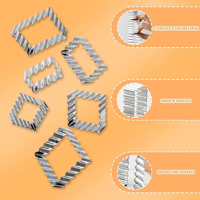 Stainless Steel Cookie Cutter Set, 6PCS Zigzag Rectangle Square Sandwiches Cutters Biscuit Molds,Geometric Frame Cookie Cutters Pastry Molds Perfect for Holiday Baking (Rectangle and Square)
