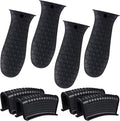 Patelai 8 Pcs Silicone Pot Holders Set Cast Iron Handle Cover Heat Resistant Pot Handle Covers Potholder Non Slip Reusable Pan Sleeve for Frying Pan Kitchen Supplies(Black)