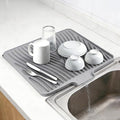 Silicone Dish Drying Mat for Kitchen Counter, Gray-1pcs, 16" x 13" | Heat Resistant & Non-Slip Dish Drain Pad with Built-In Drain, Dishwasher Safe, Quick-Dry, Hangable & Roll-Up for Storage