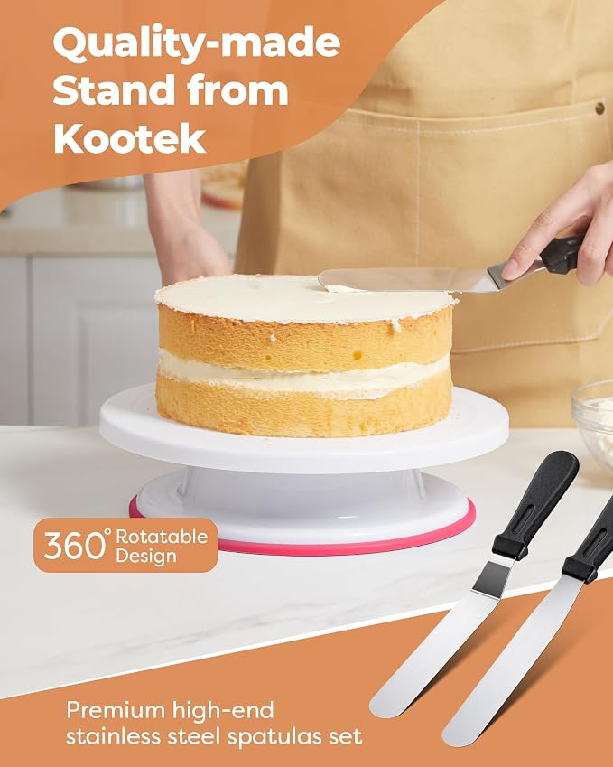 Kootek 700 Cake Decorating Kit Baking Supplies Tools for Beginners & Pros | Complete Kit, Fondant Tools, Cake Stand Turntable for Decorating, Piping Bags and Tips Set, Cake Leveler, Pattern Chart