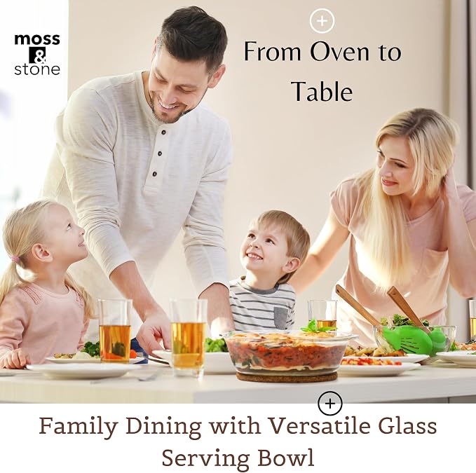 Moss & Stone Clear Glass Casserole Dish Set with Lids, Glass Baking Dishes | 6-Piece Tempered Borosilicate Glass Bakeware Set, 3 Round Baking Dishes for Oven, Microwave, Serving & Food Storage