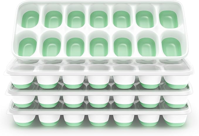 ChefAide Ice Cube Tray with Lid, 4 Packs 56 Cubes Durable Stackable Ice Cube Trays for Freezer with Removable Lids, Easy-Release Plastic & Silicone Ice Tray for Cocktail, Coffee