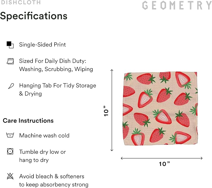 GEOMETRY Kitchen Dish Cloths - Spring & Summer Collection - Premium Dishcloths with Geoweave - Absorbent & Fast Drying Kitchen Towels - Strawberry Banana, 10" x 10" - 3-Pieces
