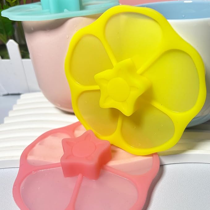 flower Silicone Cup Covers (Set of 3), Multicolored Silicone Lids for Mugs, Cups, Flexible Mug Covers, Tea Pots, Hot Cup Lids for Coffee & Tea (Style I)