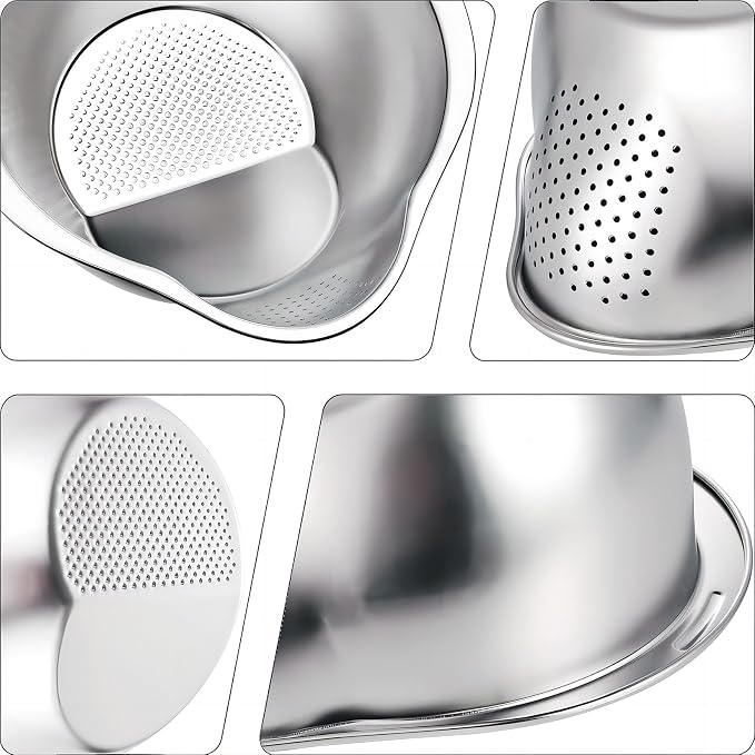 4-in-1 Rice Washing Bowl - Rice Washer Strainer Bowl - Stainless Steel Colander for Quinoa, Fruit and Vegetable Wash - Multi-Purpose Rice Strainer and Colander for Kitchen (1 Pack)