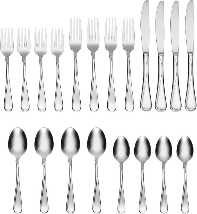 Oneida Flight 20-Piece 18/0 Silverware Set for 4, Flatware | mirror finish, dishwasher safe | includes knives, forks, and spoons | cutlery set for kitchen and dining
