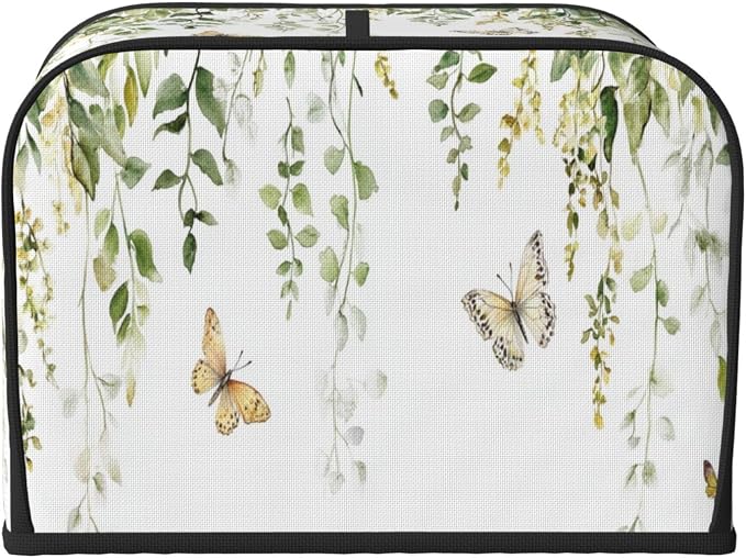 4 Slice Toaster Cover Butterfly Watercolor Botanical Leaf Dust Proof Washable Kitchen Appliance Cover with Pocket, Oxford Fabric Countertop Toaster Protector for Standard Toasters Small Appliances