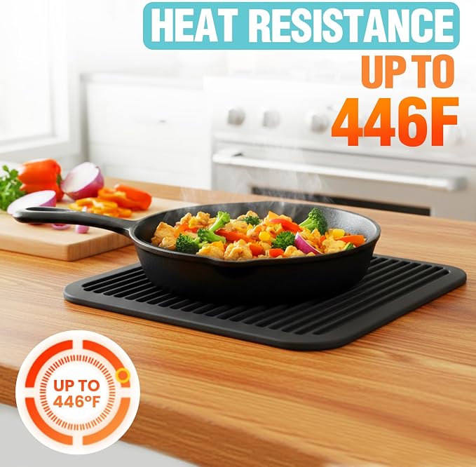 Silicone Trivets for Hot Pots and Pans - 2 Heat Resistant Pot Holders Silicone Trivet Mat Multipurpose Counter Pads (Black)