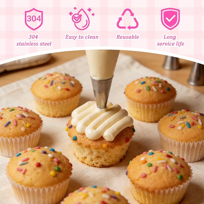 3 Pcs Round Piping Tip, #12 Stainless Steel Reusable Icing Nozzles | Professional Cake & Cookie Decorating Tips Set for Macarons, Cupcakes, Frosting and Baking Projects