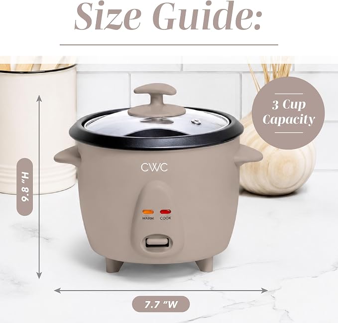 COOK WITH COLOR 6 Cup Rice Cooker 300W - Effortless Cooking and Perfectly, Cooks 3 Cups of Raw Rice for 6 Cups of Cooked Rice, Warm Grey