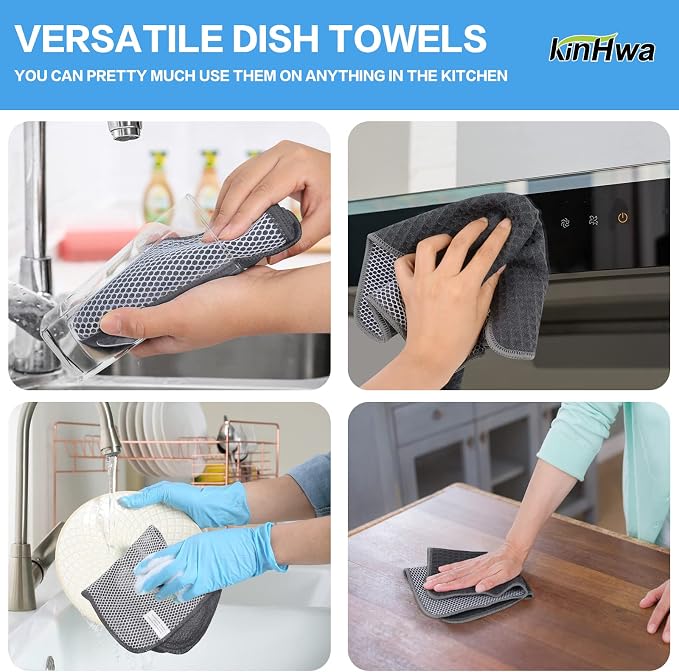 Dish Cloths for Washing Dishes with Scrub Side, Microfiber Dish Rags | Dual-sided microfiber dish cloths with scrubber for stuck-on food, quick dry kitchen washcloths 6 Pack, 12 Inch Grag-B
