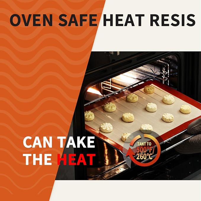 2-Pack Silicone Baking Mat, 16.5"x11.6" Reusable Silicone Baking Sheets for Oven, BPA Free Nonstick Bakeware Mats for Cookies, Macarons, Bread and Pastry
