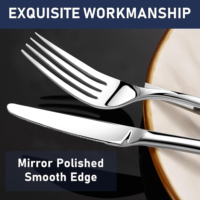 Heavy Duty Silverware Set for 8, Stainless Steel Flatware Cutlery Set | Heavy Duty Steak Knife Fork and Spoon, Dishwasher Safe, Gift Package for Wedding Housewarming