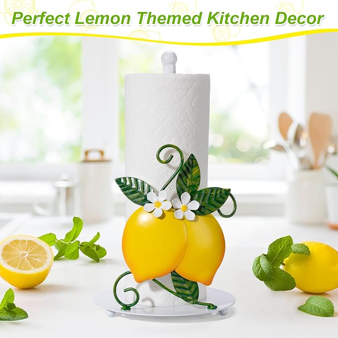 Lemon Paper Towel Holder Countertop for Kitchen, 3D Handmade | Freestanding Kitchen Roll Holder with Weighted Base, Lemon Housewarming Gifts for Women, Fit Most Sizes of Paper Rolls, Metal