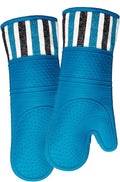 Heat Resistant 550 Degree Oven mitt, Silicone Oven Hot Mitts - 1 Pair, Extra Long Professional Baking Oven Gloves - Food Safe,Pot Holders Cooking,Grilling,Kitchen (Navy)