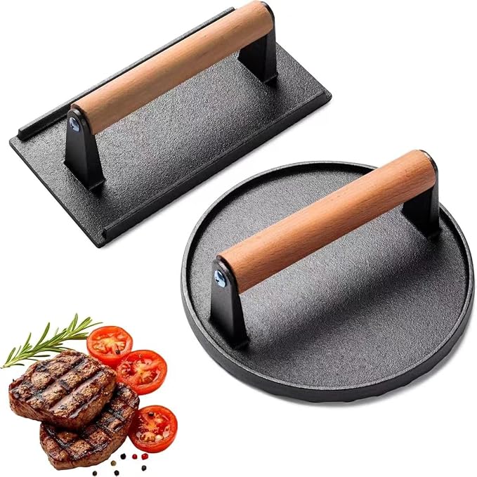 Kitchen Tools 5.7"Cast Iron Smashed Burger Press, 8“ bacon Grill Press Crispy Smash Burgers Burger Tool for Grill and Griddle BBQs and Tailgates Gifts for Men and BBQ Enthusiasts