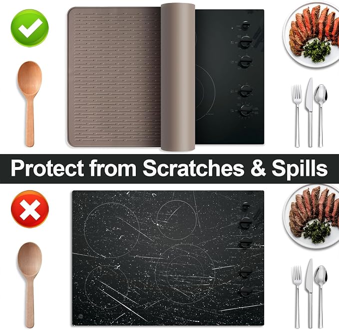 Stove Top Cover for Electric Stove- Range Covers for Electric Stove,Silicone XXL Dish Drying Mat, Glass Cooktop Covers, Flat RV Range top Mats (Coffee, 28"x20")