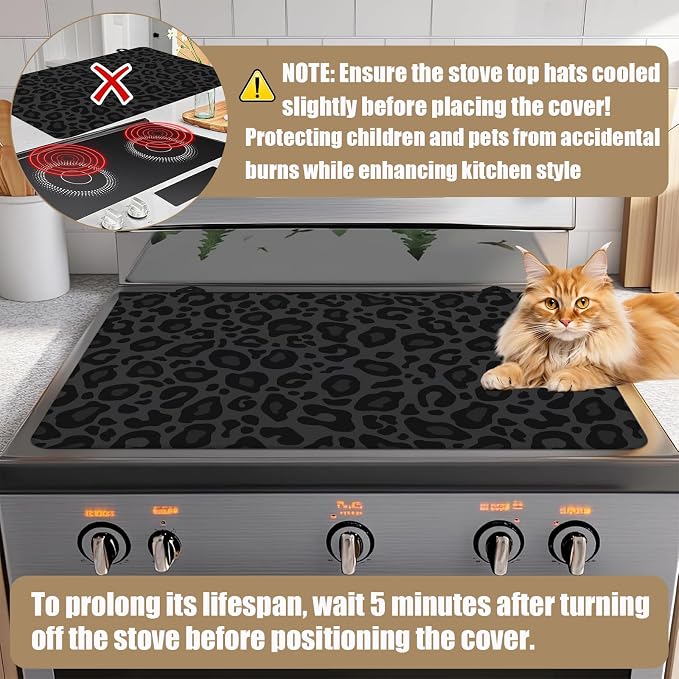 Black Leopard Stove Top Covers for Electric Stove, Electric Gas Stove Pad Heat Resistant Range Cooktop Protector for Home Decor Kitchen 28"x20"
