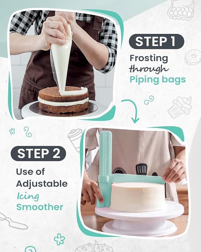 RFAQK 200PCs Cake Decorating Kit with Cake Turntable & Leveler, Baking Supplies Gift Includes 110+1 Piping Bags,55 Icing Tips,2 Frosting Spatulas, Adjustable Scraper, Video Tutorial, Booklet & more