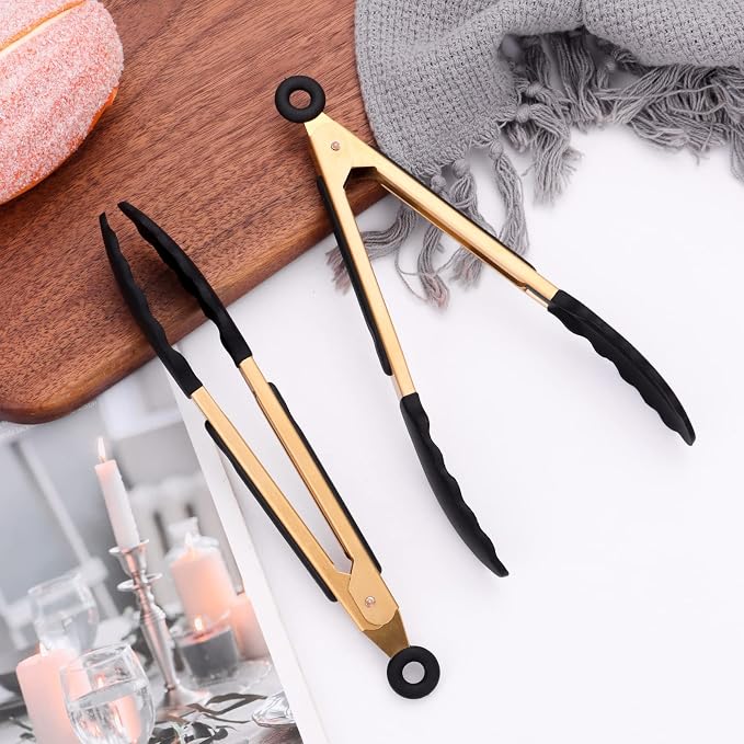 4-Piece Kitchen Food Tongs 7" Mini Silicone Serving Tongs with Firm Sealed Non Stick Rubber Tips & Silicon Coated 18/8 Stainless Steel Handle and Smooth Locking
