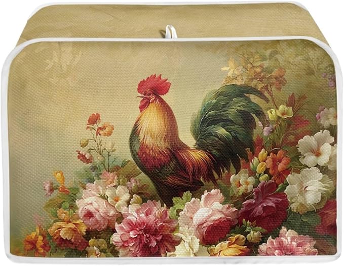 Rooster Peony Printed Toaster Cover Farm Hourse Bread Maker Cover Dustproof Oven Covers Kitchen Small Appliance Covers 2 Slice Toaster Oven Protector, S, Green