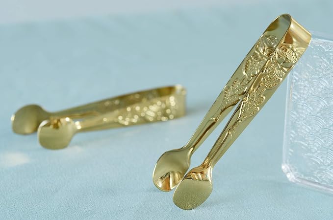 HINMAY 6PCS Mini Serving Tongs 4 Inches Small Rose Sugar Cube Tongs (Gold)