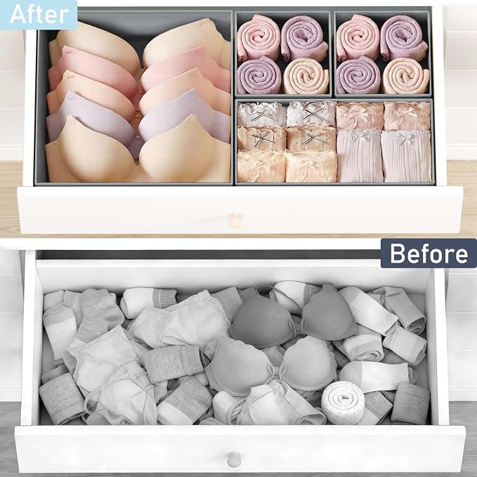 DIMJ Drawer Organizer Clothes, 26Pack Dresser Organizer, Foldable Closet Organizers and Storage, Fabric Dresser Bins, Drawer Dividers for Nursery, Baby Clothes, Underwears, Sock,Gray