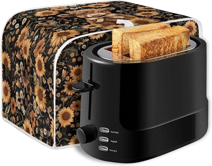 Highland Cow Sunflower Toaster Cover 4 Slice Dustproof Toaster Bread Maker Cover Small Kitchen Appliance Fingerprint Protection Kitchen Decor