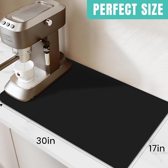 Coffee Mat Super Absorbent Dish Drying Mat Coffee Bar Mat 17"x 30", Black | Match with Coffee Machine Accessories Large Drying Mats for Kitchen Counter