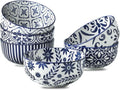Cereal Bowls, 28 Ounce Ceramic Soup Bowls Set of 6, Large Bowl Set for Rice Salad Fruit Dessert Oatmeal Snack Ice Cream,Microwave & Dishwasher Safe, Blue & White