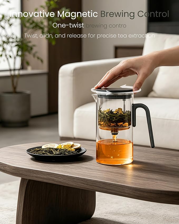 ZENS Magnetic Teapot with Infuser, 28oz Magic Tea Pot for Loose Leaf Tea | Glass Teapot with Infusers for Loose Tea Steeper, Echanted Tea Pot for Herbal Tea Lovers, Dark Green