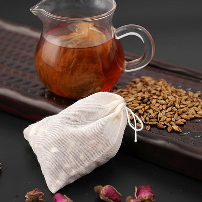 TUZAZO 24 Pcs Muslin Bags with Drawstring 3 x 4 inch, Reusable Tea Bags for Loose Leaf Tea, Natural Cotton Unbleached Cheesecloth Small Spice Bag for Cooking Soup Herb Sachet Bag Empty