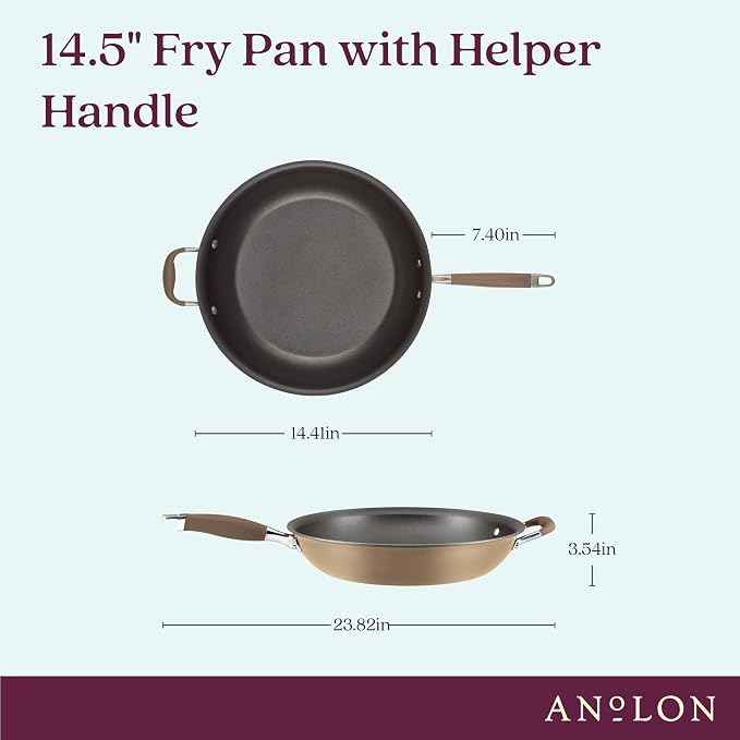 Anolon Advanced Home Hard-Anodized Nonstick Frying Pan with Helper Handle, Kitchen Essentials, 14.5-Inch, Bronze
