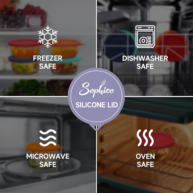 SOPHICO 2 Cup Silicone Lids Replacement for Pyrex & Anchor Hocking 7200-PC | Food Grade Silicone, Leakproof、Airtight Lids, Dishwasher Microwave Safe