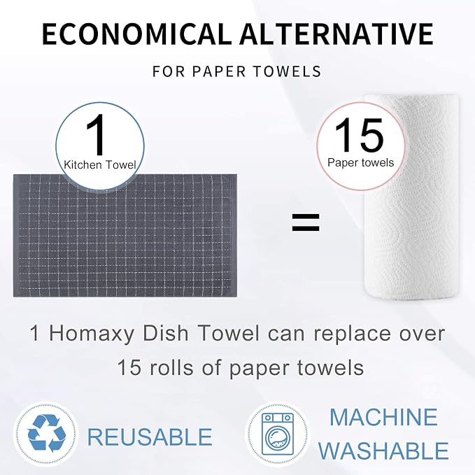 Homaxy 100% Cotton Terry Kitchen Towels, Large 4 Pack, Dark Grey | Ultra Soft and Absorbent Dish Towels for Kitchen, Suitable for Drying and Washing Dishes